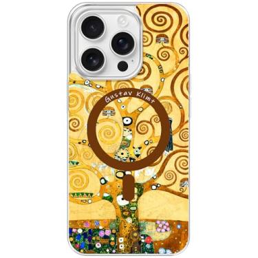 Imagem de Berkin Arts Capa transparente transparente compatível com iPhone 16 Pro Max [compatível com Magsafe], caqui estética extravagante florescendo (árvore da vida por Klimt)