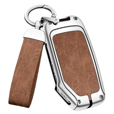 Imagem de Capa de proteção para chave de carro de couro de metal compatível com Kia Sportage/Ceed/Sorento/Cerato/Forte/KX3/K5 2017-2020(SLIVER SHELL BROWN)