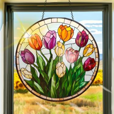 Imagem de Acrílico colorido, apanhadores de sol de primavera, decoração de janela, tulipa pendurada, arte de parede de arco-íris, para quarto, interior, exterior, jardim, dia dos namorados, enfeites de Páscoa