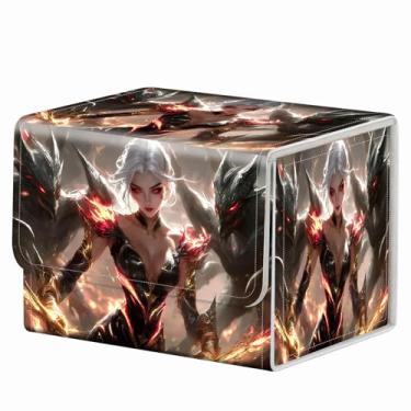 Imagem de Ímã forte para caixa de baralho TCG MTG Commander caixa organizadora de cartas colecionáveis padrão criativo caixa de armazenamento para jogos colecionáveis de até 200 cartas, lindo guerreiro de