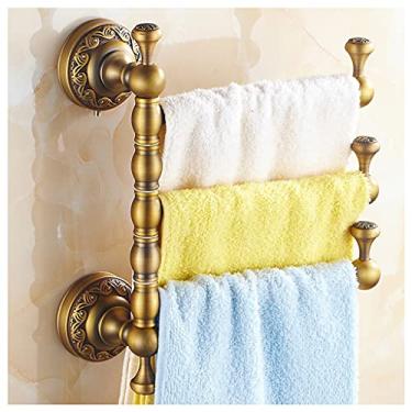 Imagem de Toalheiro vintage esculpido todo em latão para suporte de banheiro toalheiro giratório montado na parede, acabamento em níquel escovado, braço dobrável, suporte de barra de toalha giratório