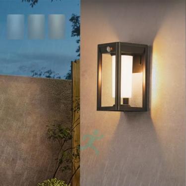 Imagem de GZZBMY Lâmpadas solares LED Lâmpada de parede externa com sensor de movimento Arandelas modernas IP65 Iluminação de parede de alumínio à prova d'água 3 temperaturas de cor regulável pátio jardim