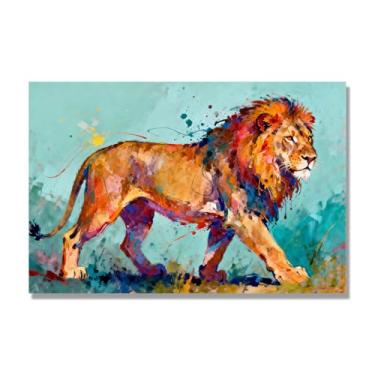 Imagem de Arte abstrata de respingos de leão, pintura colorida de animais em tela, decoração de parede expressiva moderna para sala de estar ou escritório. A60. 60 x 90 cm - 23,7 x 35,5 pol. Somente tela