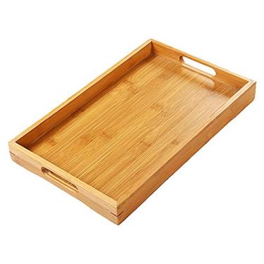 Imagem de Bandeja de Banheira Banheiro Decorativa Bambú com Alças Multiuso para Café da Manhã Comida Chá Casa Cozinha Festas Funções Casamento