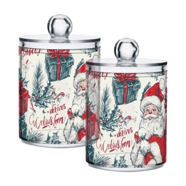 Imagem de xigua Pacote com 2 lindos suportes de Natal para bolas de algodão, cotonete – Frasco de plástico de boticário de armazenamento versátil transparente de 400 ml para banheiro e organização de