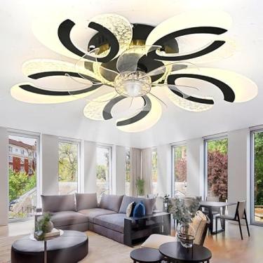 Imagem de Ventilador de teto inteligente com luz, 6 velocidades, timer, controle remoto, memória e função de memória no aplicativo. Ideal para quarto, sala de estar e outros ambientes. Design moderno