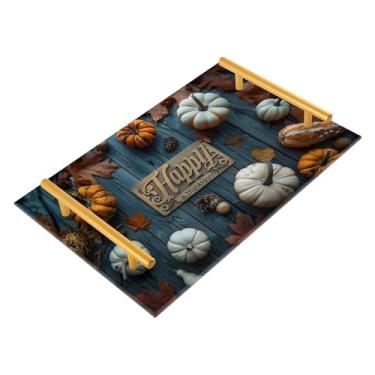 Imagem de xigua Bandeja de banheiro de abóboras de outono com alças bandeja de servir antiderrapante para mesa de centro, organizador de bancada de cabeceira bandeja de decoração de acrílico para decoração de