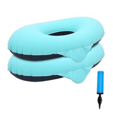 Imagem de Fockety Almofada de Donut, 2 Peças de Almofada de Donut Inflável para Dor No Cóccix, Feridas na Cama, de Assento para Hemorróidas, de Assento para Cadeiras de Rodas (Azul)