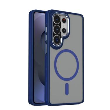 Imagem de POYUFRG Capa magnética para Samsung Galaxy S26 Ultra/S26 Plus/S26, capa de telefone translúcida fosca fina com capa de proteção para lente de câmera, azul, S26