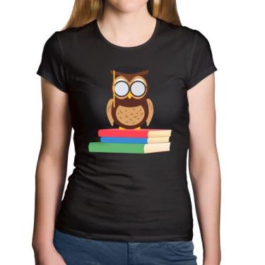 Imagem de Baby Look Algodão Coruja Estudante - Foca na Moda, Preto, GGG