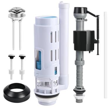 Imagem de Kit de substituição de válvula de descarga dupla de 5 cm para vasos sanitários de 2 peças, kit completo de reparo de vaso sanitário interno com botão, junta e parafusos, compatível com Glacier Bay