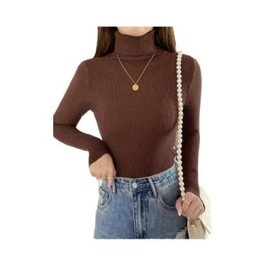 Imagem de Suéter De Cashmere Feminino Com Gola Alta, Pulôver Macio Tricotado, Bá