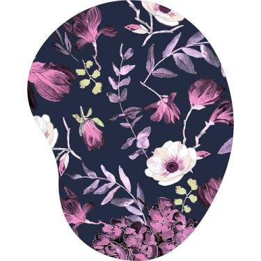 Imagem de Mouse Pad Ergonômico Gota Arte Floral Rosa Roxa Marinho