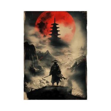 Imagem de Pintura Em Tela De Guerreiro Samurai Da Lua Vermelha, Paisagem Japones