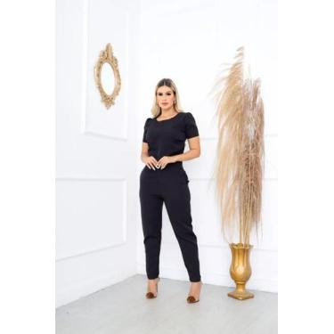 Imagem de Conjunto Feminino Calça E Blusa Alfaiataria Social Trabalho PRETO - CL