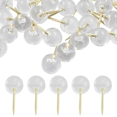 Imagem de Verkelly Pacote com 100 alfinetes, tachinhas de mapa decorativas, tachinhas transparentes para polegar, pinos fofos para quadro de avisos de escritório (ouro)