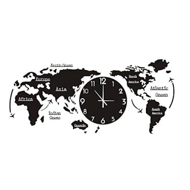 Imagem de Relógio de parede com mapa-múndi decorativo, material acrílico, boa transmissão de luz, operado por bateria, silencioso, sem tique-taque para quarto, cozinha, escritório