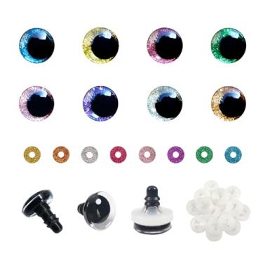 Imagem de TOAOB Conjunto de 32 olhos de segurança com glitter para Amigurumis 12 mm redondos 8 cores de crochê com arruelas para fazer animais de pelúcia de fantoches DIY