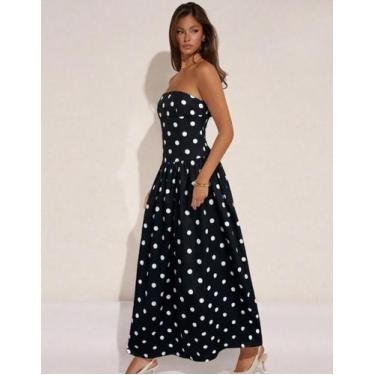 Imagem de Vestido Feminino Longo Crepinho Estampado Bolinha Poa Soltinho Sem Alç