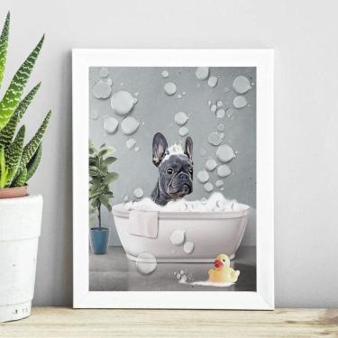 Imagem de Quadro Banheiro Bulldog Francês Aquarela 33X24Cm - Com Vidro