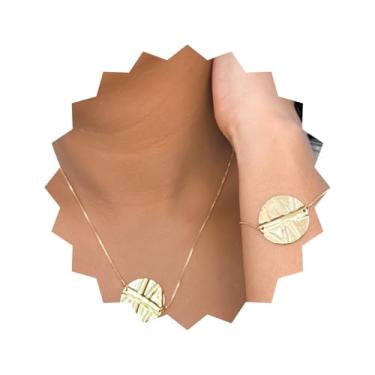 Imagem de ROHNES Colar Feminino Folheado a Ouro 18k, Circular Textura Orgânica, Prata, Aço Inoxidável