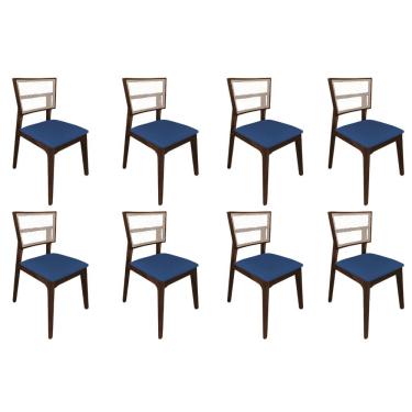 Imagem de Kit 8 Cadeiras De Jantar Tela Premium Madeira Maciça Manuela Azul Veludo Mel