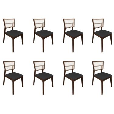 Imagem de Kit 8 Cadeiras De Jantar Tela Premium Madeira Maciça Manuela Preto Facto Mel