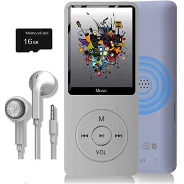 Imagem de Leitor de MP3, reprodutor de música com cartão micro SD de 16 GB, alto-falante embutido/foto/reprodução de vídeo/rádio FM/gravador de voz/leitor de e-book, suporta até 128 GB