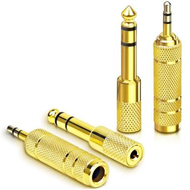 Imagem de jindaaudio Conjunto de 4 adaptadores de fone de ouvido (banhado a ouro), 1/8 (3,5 mm) e 1/4 (6,35 mm) adaptador estéreo (TRS), conversor de áudio para guitarra, amplificador, estúdio, perda de sinal