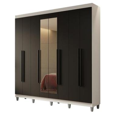 Imagem de Guarda-roupa Casal com Pés 8 Portas Batentes com Espelho Branco/preto/preto Netuno Madesa