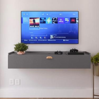Imagem de Rack Suspenso Com Porta Bancada Para Tv Parede Sala Quarto Luxo Multiuso Decoração 120 Ou 90 Cm (Cinza, 90 cm)