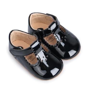 Imagem de Sapatos sociais infantis para meninas com sola de borracha antiderrapante Mary Jane Sapatilhas confortáveis estilo doce, Preto, 4.5-5 Infant