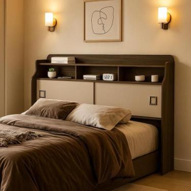 Imagem de Cabeceira Box Casal 1,40 Jessica Com Prateleira Nicho e Porta de Corre