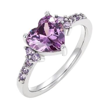 Imagem de Anel De Zircônia Cúbica Coração Roxo Para Mulheres, Joia Única Para Ca