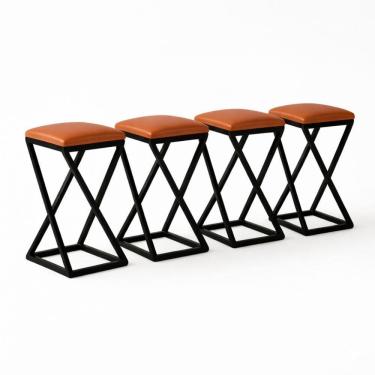 Imagem de Kit 4 Banqueta Alta 80 Cm Cozinha Bar Balcão Bistrô Corino Caramelo