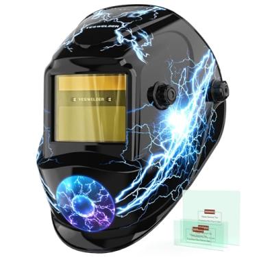 Imagem de YESWELDER Capacete de soldagem de escurecimento automático, bloqueio de luz azul, capa de solda movida a energia solar de cor verdadeira 1/1/1/1 com 2 sensores de arco, máscara de soldador de sombra