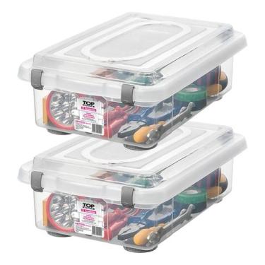 Imagem de Kit 2 Caixa Organizadora Com Trava Rígida 8,6L Cristal Top Stock - San