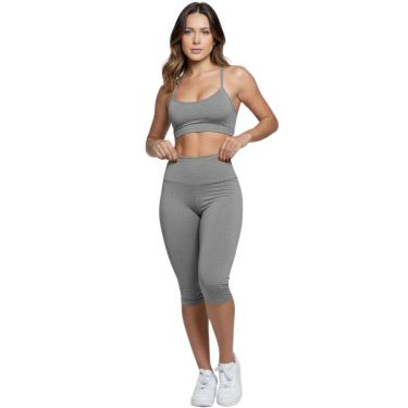 Imagem de Conjunto Top Alça Fina Bermuda Ciclista Vekyo Roupa Para Academia Moda Fitness Musculação-Feminino