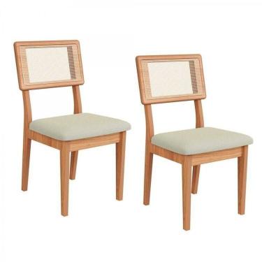 Imagem de Kit 2 Cadeiras de Jantar Assento Estofado em Tecido com Encosto em Tela Mdf Freijó / Cesare Escuro