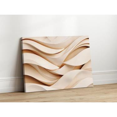 Imagem de Quadros Decorativos para Sala Quarto Abstrato Ondas Bege 90x60 Linha P