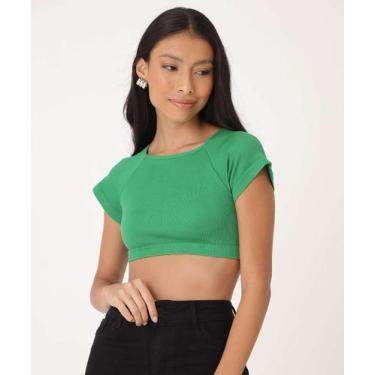 Imagem de Blusa Cropped Feminina Canelada Manga Curta Marisa-39028, Verde, GG