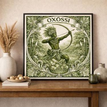 Imagem de Quadro Estilo Azulejo Oxóssi 33x33cm Mold Preta Vidro - Quadros On-lin