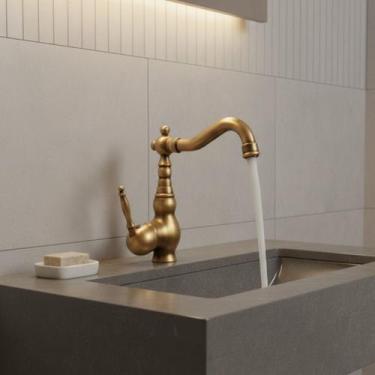 Imagem de Torneira Banheiro Lavabo Cozinha Bancada Latão Altura Média Giro 360º 
