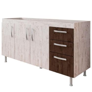 Imagem de Balcão Gabinete De Pia Sem Tampo 160cm Nathan 3 Portas Rústico/chocolate - Nathy Móveis