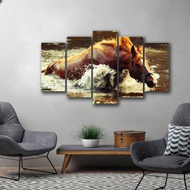 Imagem de Quadro Cavalo Na Agua Para Decoração Kit 5 Peças
