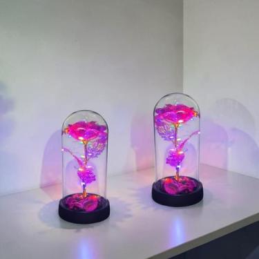 Imagem de Kit 2 Rosa Metalizada Pétalas Na Cúpula Led Luminária Redoma - Art Hou