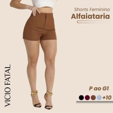 Imagem de Shorts Feminino de Alfaitaria Social Fecho Invisível Elegante Plissado Modelagem Curta Cintura Alta-Feminino