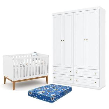 Imagem de Berço Americano Unique Branco Soft Eco Wood - Matic e Guarda Roupa Inf
