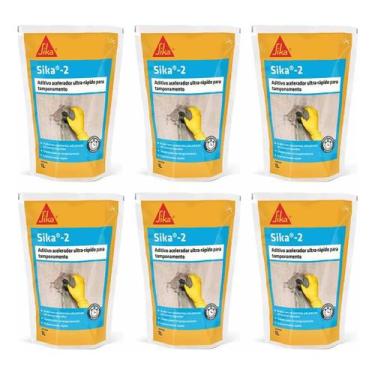 Imagem de Kit 6 Sika-2 Aditivo Acelerador Veda Concreto Rapido 1 Litro