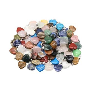 Imagem de Pingentes De Coração De Cristal De Pedra Natural Em Cores Mistas, 10 P